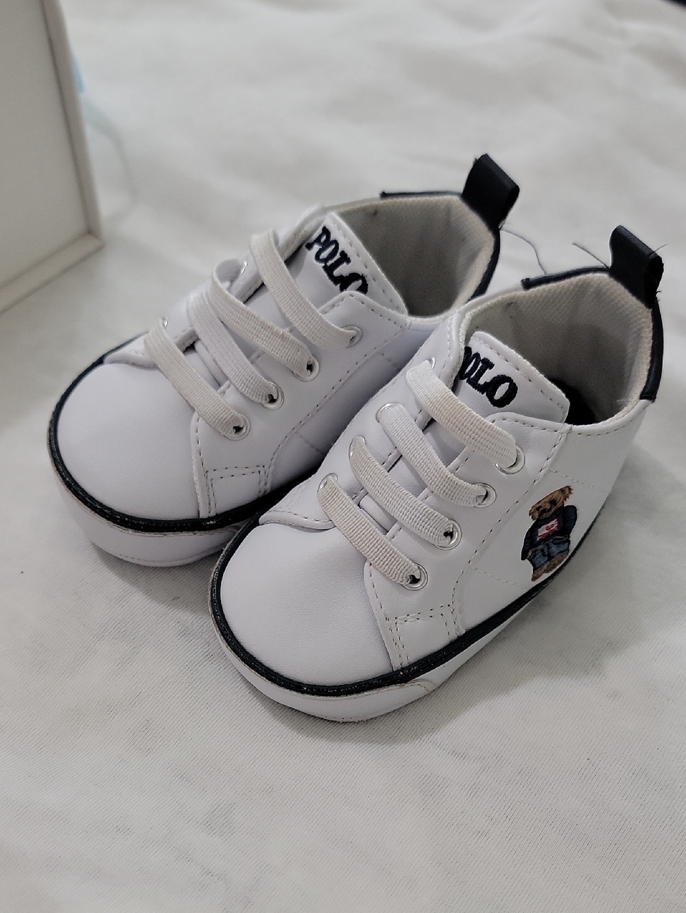 Polo by Ralph Lauren White and Black Kids Lace-Up Sneakers